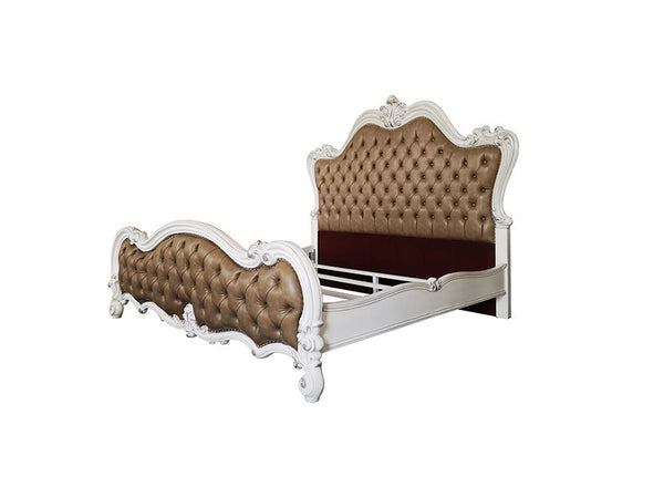 Versailles II - Eastern King Bed - Vintage Gray PU & Bone White Finsih