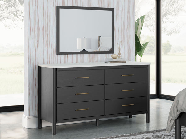  its replicated marble top beautifully contrasts a matte black finish. The versatile design suits all-neutral spaces or blends with