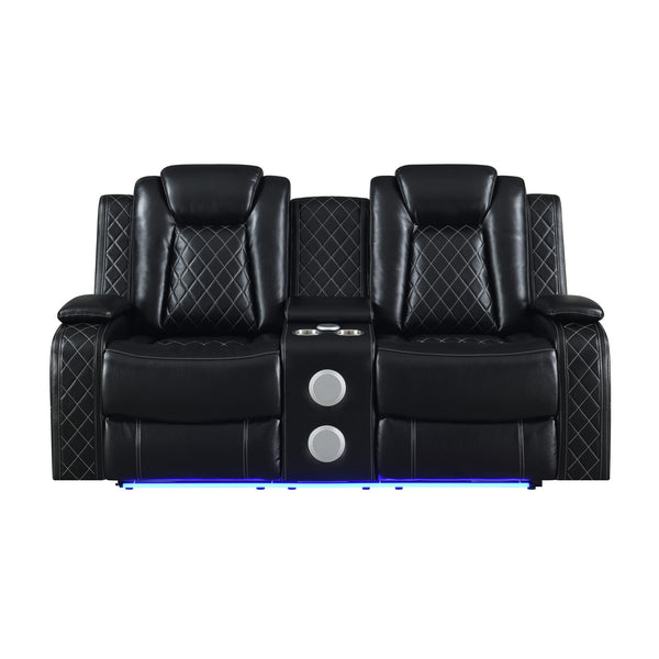  a console loveseat with dual recliners