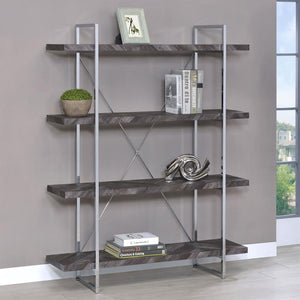  featuring a rustic grey herringbone finish for a modern organic touch. The sleek chrome metal frame provides durability and style