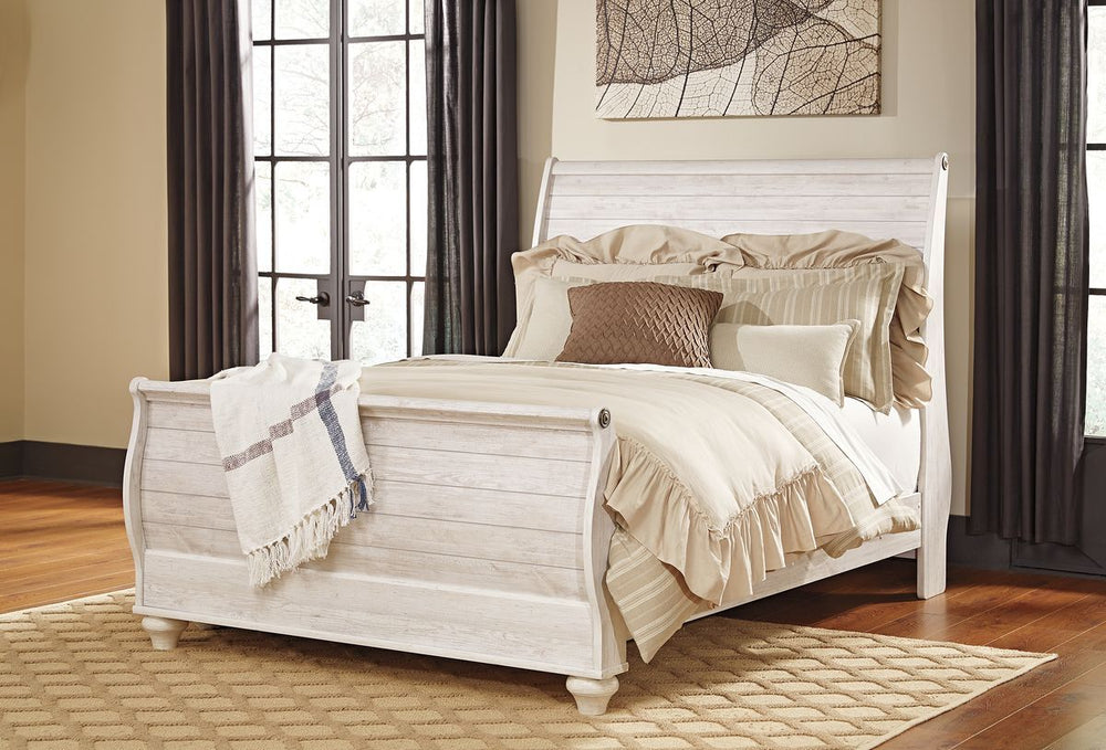 Willowton - 5 piezas - Cómoda, espejo, cama Queen Sleigh - Lavado blanco