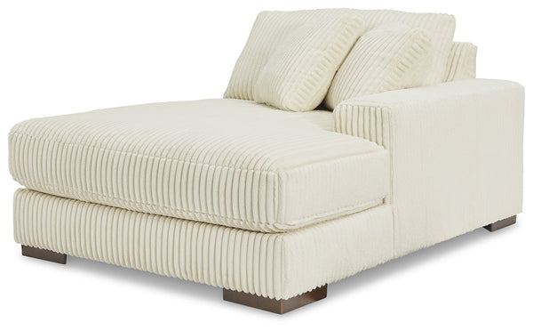 This right-arm facing corner chaise is made with polyester upholstery. Pairs with other items in the series to make a sectional.<br><br><b>Additional Dimensions</b><br><ul><li>Arm height: 24-"</li><li>Seat depth: 56-"</li><li>Seat height: 21-"</li><li>Top
