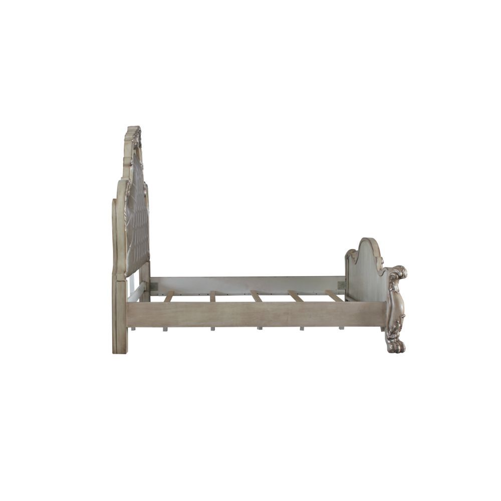 Elegant yet lightheartedly playful, Dresden is donned in an amiable Vintage Bone White finish with hand-applied burnish over the many layers of stains and finishes that are manually rubbed on, providing depth and character to this group. The Rococo style 
