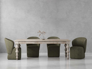 Crafted from solid mango, this table boasts a unique aesthetic with natural variations of color, wood grain, and knots, making each piece one-of-a-kind. Generously proportioned, this table can comfortably seat up to eight guests, making it the perfect cen