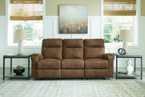  contemporary bustle back and contrast stitching team up for a big win with most any color scheme and room decor. With the pull tab reclining motion