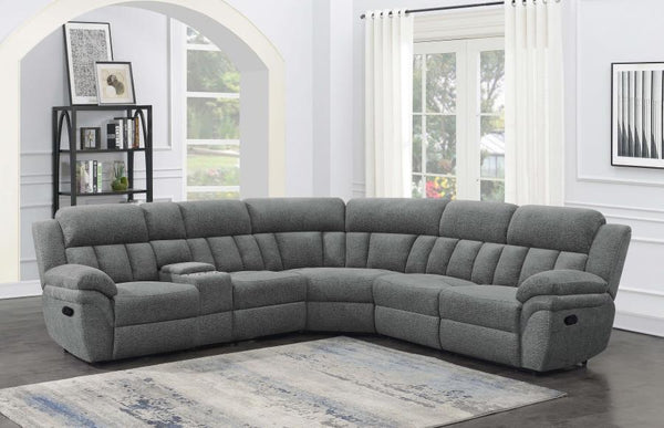  this expansive six-piece modular sectional seats up to five people. Wrapped in a charcoal performance chenille