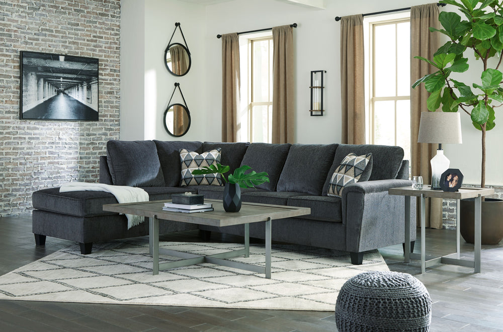 If youâ€™re looking for a smokin-' hot look priced to entice, youâ€™re sure to find this budget-conscious sectional beautifully fits the bill. Covered in a smoke gray chenille upholstery loaded with plush texture, this less-is-more contemporary sectional 