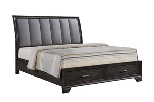  dark finish that commands attention while maintaining a sense of warmth and coziness. The bed stands as the stunning centerpiece