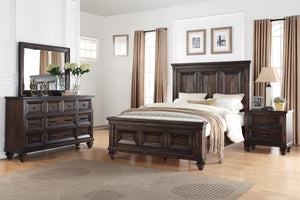 The Sevilla 4-Piece Bedroom Set in walnut embodies timeless craftsmanship and versatile design, making it a captivating addition to any bedroom. Skillfully crafted from solid Acacia wood and veneers, each piece in the set features a rich, hand-distressed 