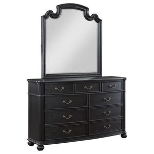 Elevate your bedroom-'s ambiance with this nine-drawer dresser, a piece that melds classic style with ample storage. The top drawers are felt-lined, offering a soft enclosure for jewelry and treasured items. Each drawer slides out smoothly, allowing for e