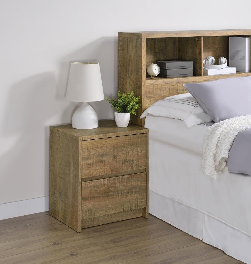Modernize your bedside with this functional nightstand, featuring a wood-inspired finish. It includes two spacious drawers for ample storage and an integrated dual USB charging outlet with USB-A and USB-C ports for fast and convenient device charging. A m
