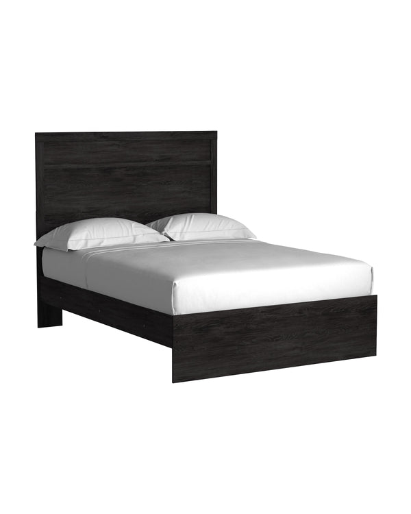 With its clean-lined look and modern attitude, this full panel bed is a fresh style awakening. Warm charcoal hue over replicated oak grain easily complements other furniture finishes. Simple, unadorned profile is given depth and dimension with the additio