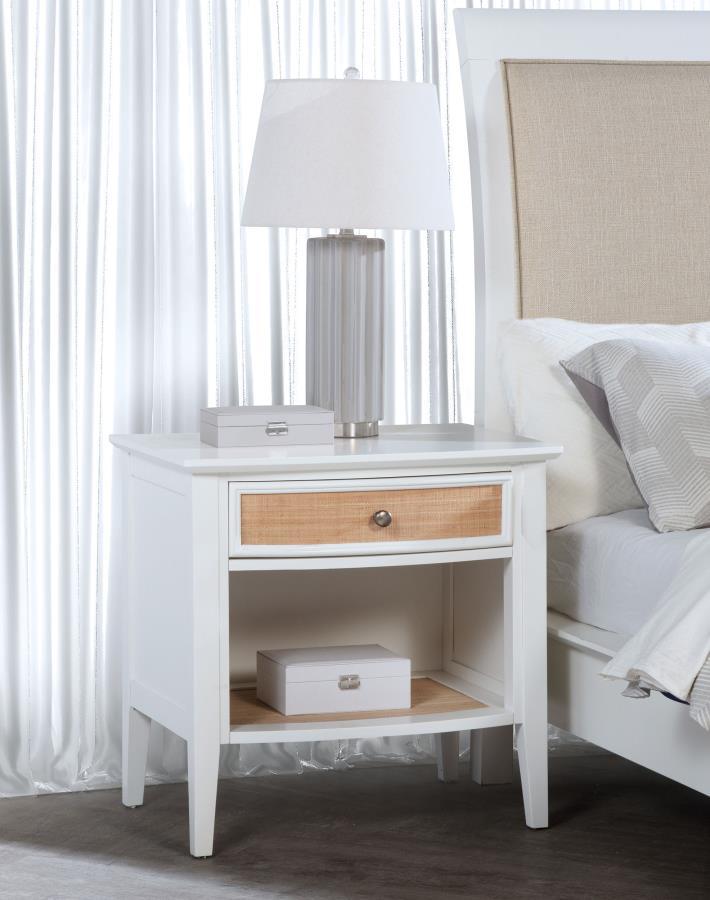 Update your bedside with the approachable, tailored style of this modern coastal nightstand. Complete with one drawer and one shelf, it provides an easy mix of storage and display, creating a place for all your evening essentials. The nightstand boasts a 