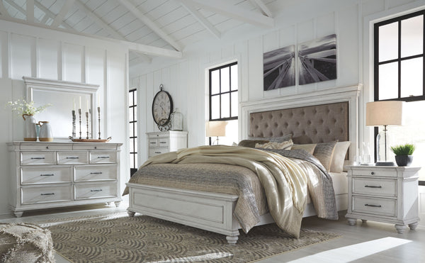 Kanwyn - Whitewash - King Upholstered Panel Bed