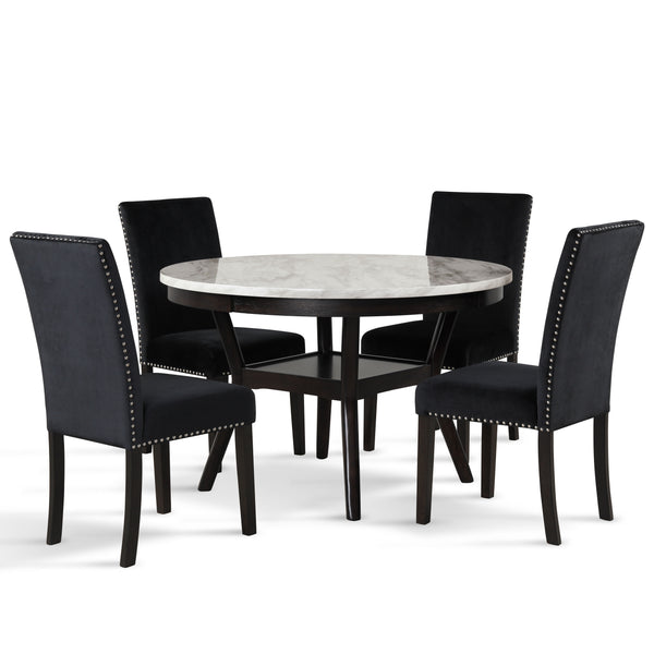  accompanied by four stunning black velvet chairs. Crafted fro