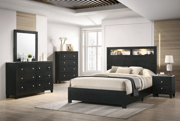 Cadence - Cama King en una caja con estantes - Negra