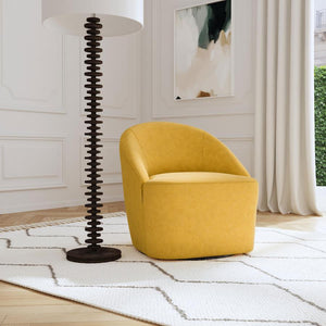  modern character of an upholstered accent chair. It swivels