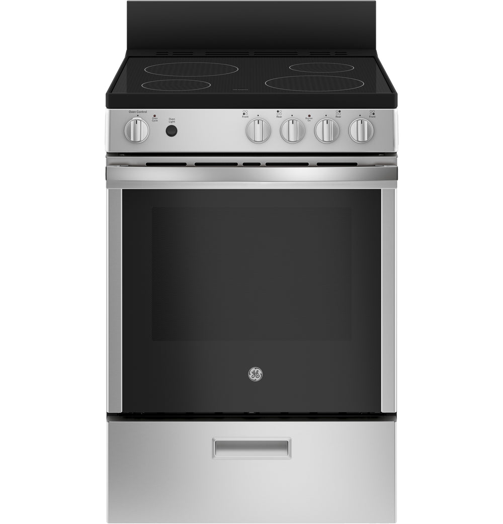 GE® 24" Free-Standing/Slide-in Front Control Range with Steam Clean and Large Window