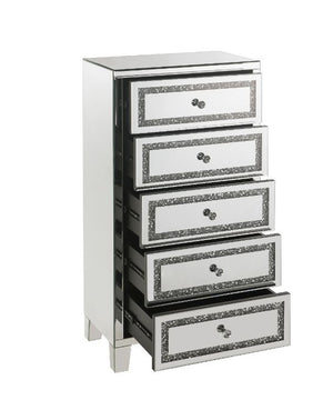  this brilliant cabinet showcases a distinctive style for an intriguing look. The cabinet features five storage drawers with safety stop a