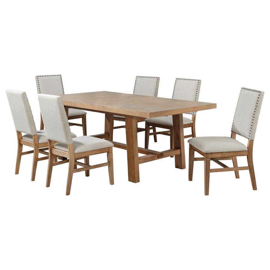 This sophisticated dining set combines timeless style with durability for an inviting dining experience. The extension dining table features a removable 16-inch leaf, expanding from 60 to 76 inches to accommodate both casual meals and formal gatherings. S