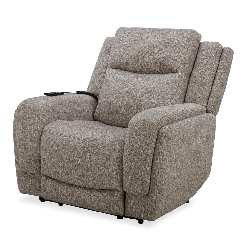 Penfield offers a remote control for a zero-gravity recline, power headrest, lumbar support, and heat and massage features for added relaxation. Made from durable and soft 100% polyester fabric, the Penfield has stylish two-tiered track arms. With comfort