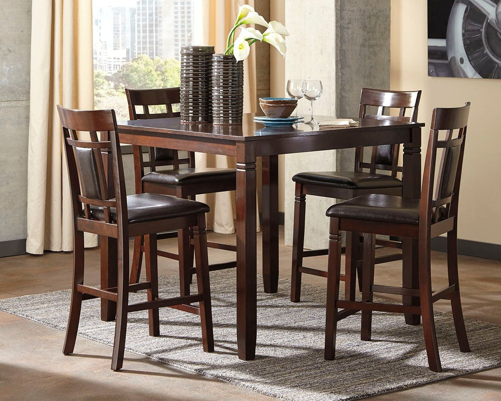 Set the scene for cool, comfortable and ultra-contemporary style with this counter table set. Counter-height design makes eating in feel more like dining out at a trendy pub. Richly upholstered in a practical faux leather with welcome back supports, the f