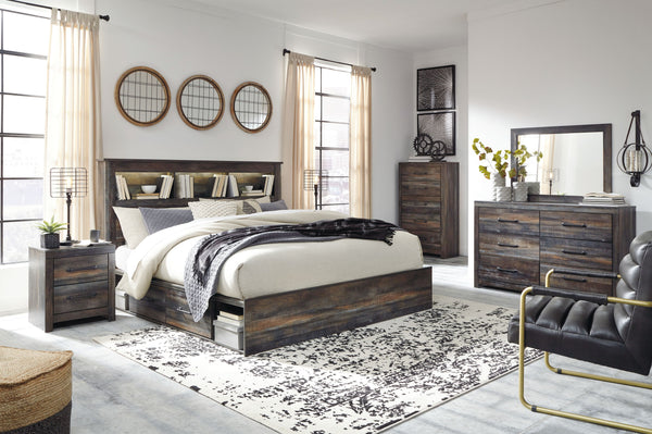 Drystan - King Bookcase Bed With 4 Storage Drawers - 9 Pc. - Dresser, Mirror, King Bed, 2 Nightstands - Multi
