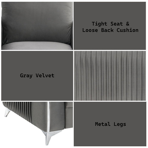 Wenona - Sofa - Gray Velvet