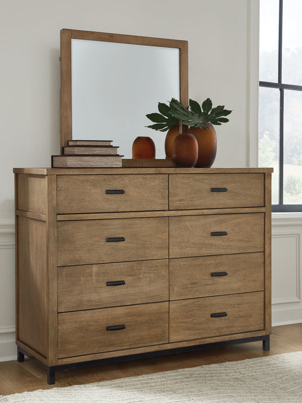  this dresser and mirror set takes a relaxed approach to refinement. Its mixed-material design brings a trendy urban-chic feel to your morning and nighttime routines