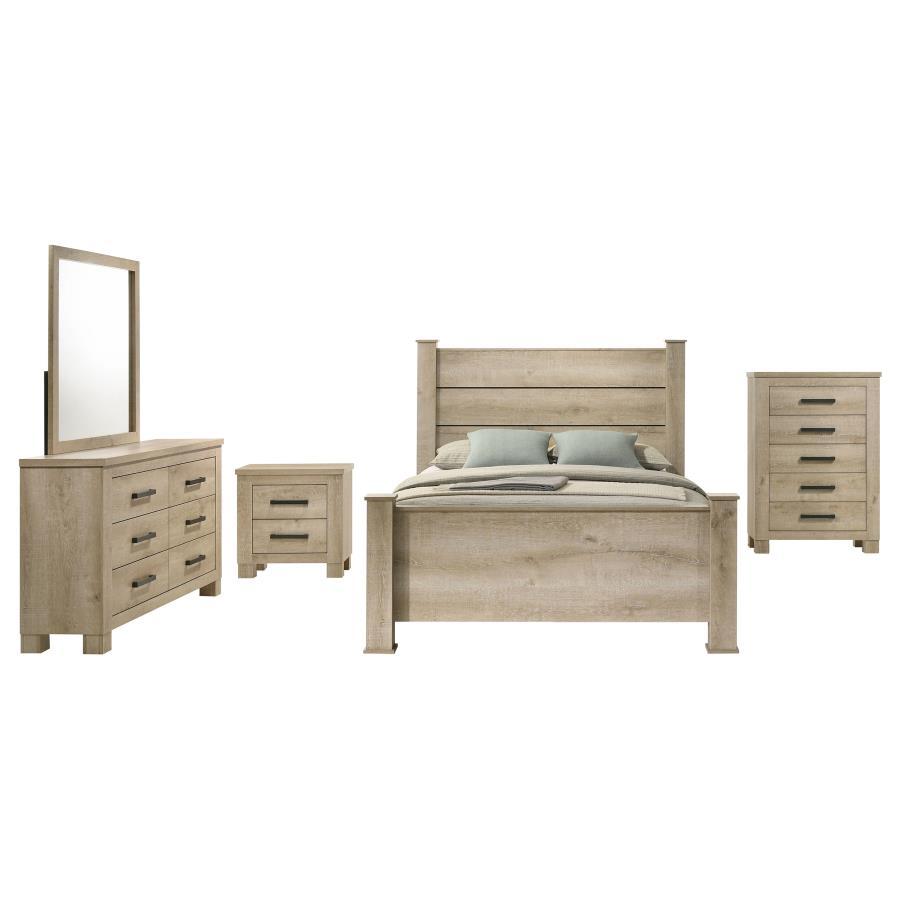 Elevate your bedroom with this cohesive set, designed to blend rustic charm and modern sophistication. Featuring a weathered oak finish, it highlights natural wood grain textures for a warm, inviting atmosphere. Constructed from engineered wood with a scr