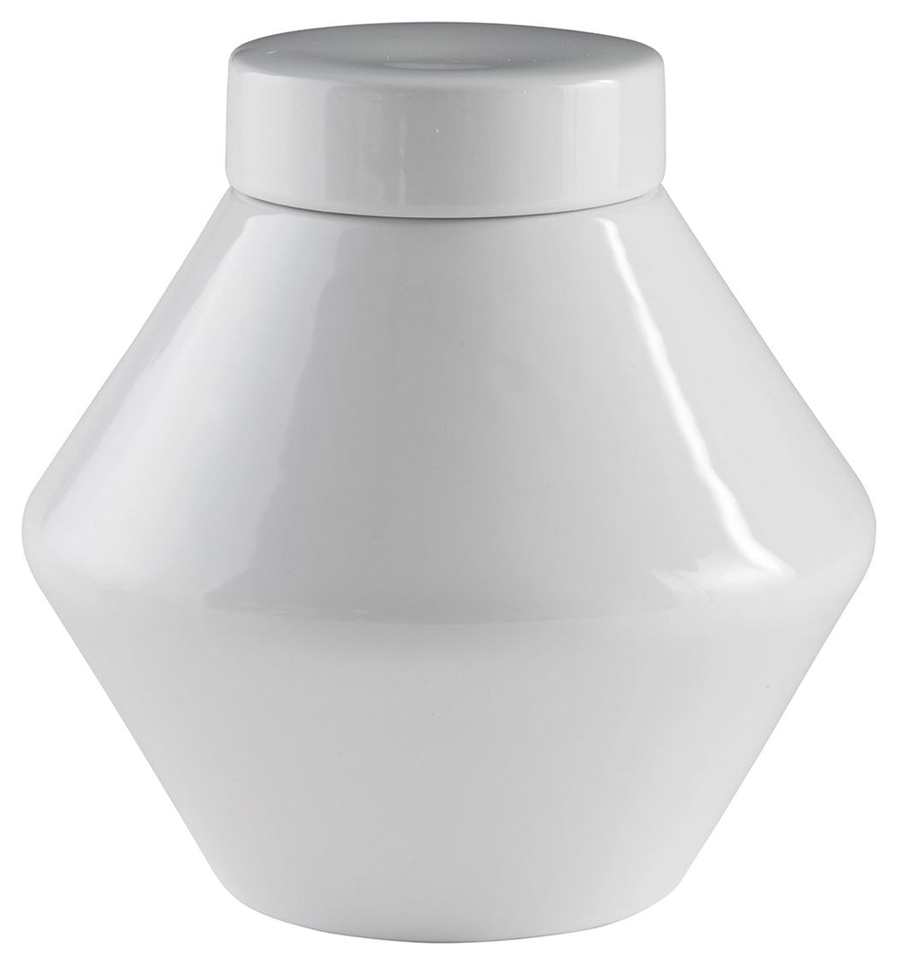 Show off your sense of curated good taste with this glazed ceramic jar with removable lid. Minimalistic and modern, this set is the embodiment of sleek style.<br/><br/><b>Product Features</b><ul><li>Made of ceramic</li><li>White glazed finish</li><li>Remo
