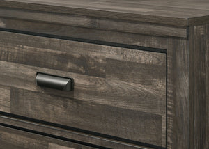  offering a cozy yet refined aesthetic to any modern home. The set features a generously sized bed with a broad