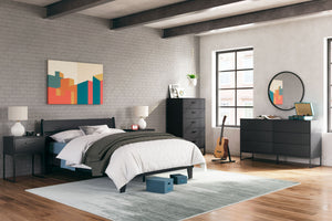 Socalle - 4 piezas - Cómoda, Chifonier, Cama de plataforma con panel completo - Negro