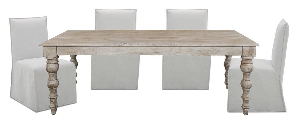 Crafted from solid mango, this table boasts a unique aesthetic with natural variations of color, wood grain, and knots, making each piece one-of-a-kind. Generously proportioned, this table can comfortably seat up to eight guests, making it the perfect cen