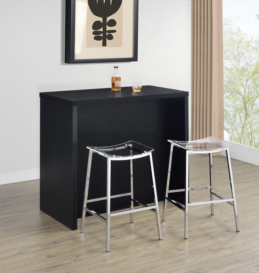 This home bar combines modern style with functionality, crafted from engineered wood and laminate veneer for a sleek, durable design. Perfect for entertaining, it features a wine bottle grid that holds up to 12 bottles, multiple open shelves for organizat