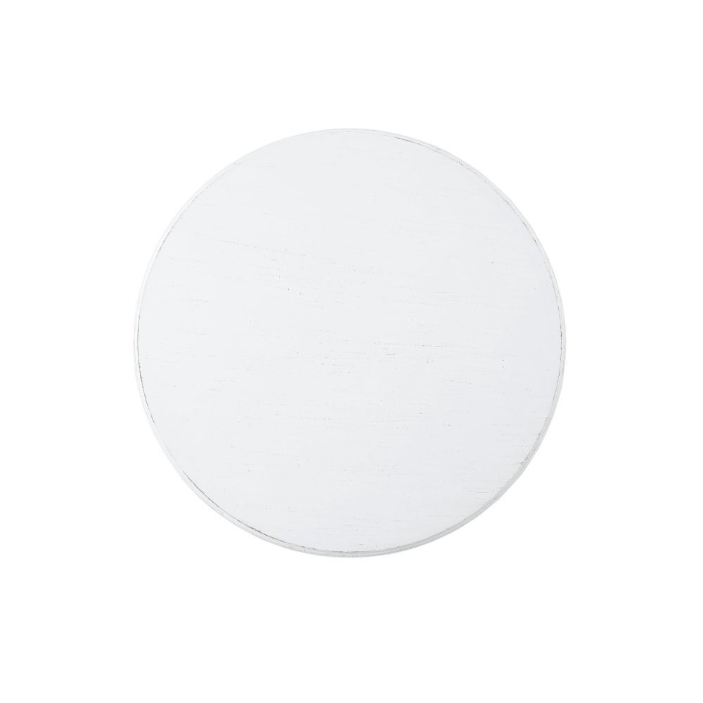 Offered in four colors: White, light yellow, black and light green in the sought after shabby chic look. The Alger side table exemplifies this look and elegantly designed with its traditional design of round top, shapely turned base and four stylized knee