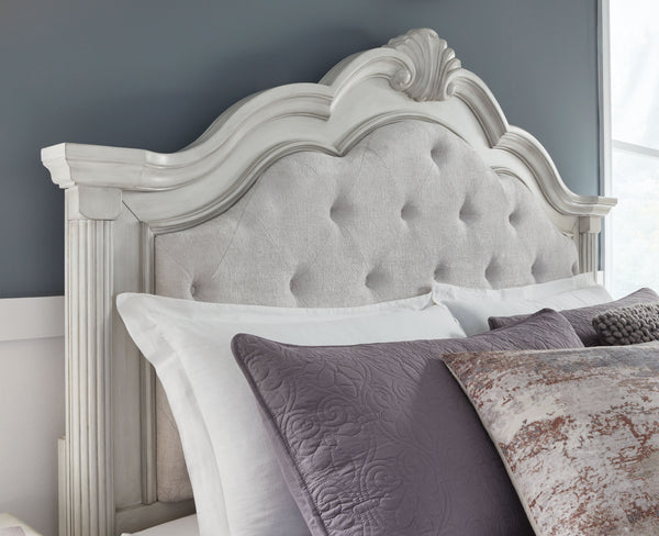 Montelaine - Antique White - Queen Upholstered Panel Bed