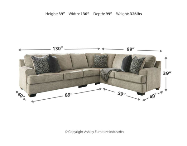 Bovarian - Stone - 4 Pc. - Left Arm Facing Loveseat 3 Pc Sectional