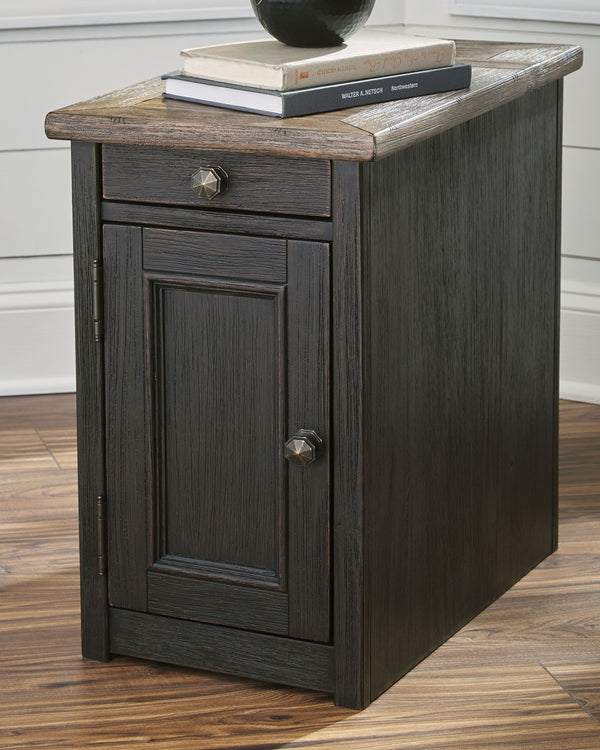  this chairside end table is all the talk of todayâ€™s design world. Wood grain shows through the weathered gray-brown top in all of its earthy pleasure. A pull-out tray with lovely traditional hardware has two