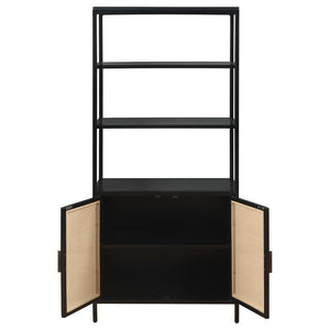 Amherst - 3-Shelf Radio Weave Cane Metal Accent Cabinet - Black