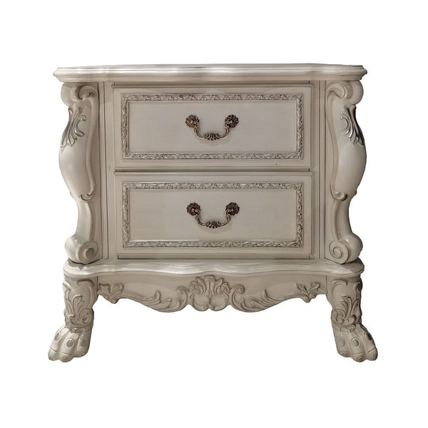  Dresden is donned in an amiable antique white finish with hand-applied burnish over the many layers of stains and finishes that are manually rubbed on