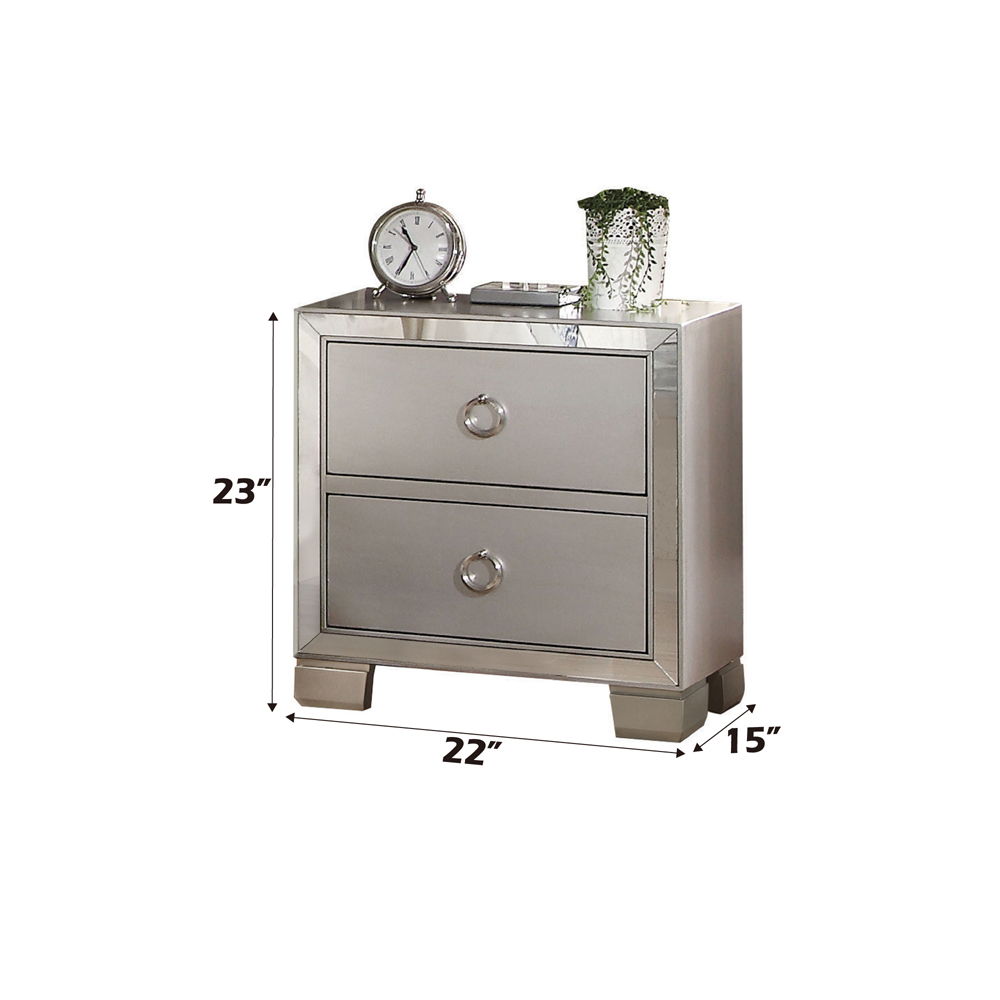 2 Drw Drawer: GLIDE Center Metal (Ext 2/3), DT French Back Only (Corner Block), Felt-Lined Not Included Mirror Trim: Front Case Wooden Tapered Leg: 4-" x 4-" x 3-" (110 x 100 x 70mm) Construction Wood Case-Leg: Mirrored Trim, Panels PB, Moldings: Wood (Rb
