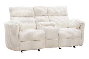  and Glider-Recliner set features smooth power reclining for ultimate comfort.<br/><br/><b>Product Features</b><ul><li>Frame and wrapped in 100% polyester fabric</li><li>Curved arms<