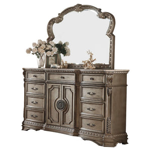 Arched Mirror with Carved Molding Trim (Poly-Resin) 5mm Mirror with 20mm Beveled Edge<br/><br/><b>Product Features</b><ul><li>Box Spring Required</li><li>Panel Bed: Padded HB</li><li>Arched HB: Button Tufted, Nailhead Trim</li><li>Raised Scrolled Motifs (