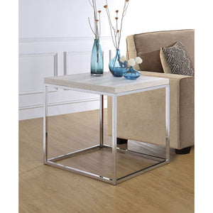  Square Sled End Table â€¢ NO Storage (Open Base) â€¢â€¢ CONSTRUCTION â€¢â€¢ Wood Top: PB (Fixed Top/No Apron) â€¢ Metal Sled Base: Chrome Finish