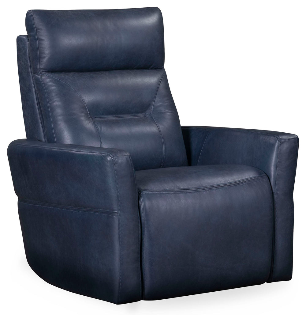 Remmington offers a power recline and an adjustable power headrest for ideal relaxation. It swivels and glides easily and is made from high-quality top-grain leather. Featuring detailed stitching, it presents a polished look. The slightly curved arms prov