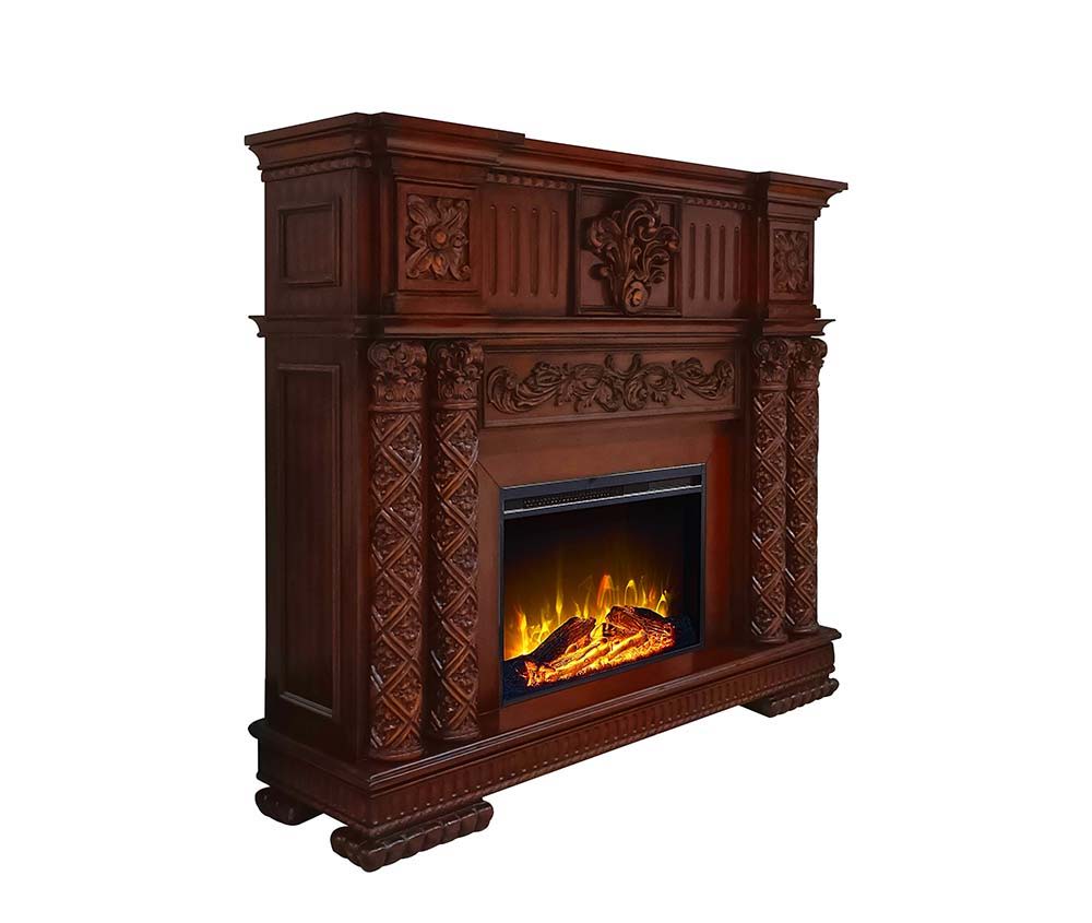 Classy meets functional in this Vendom fireplace. This unit is finished in cherry and features beautiful carvings for a traditional look. It features realistic flame and amber effects to create the perfect cozy night in. The flame effects can be used with