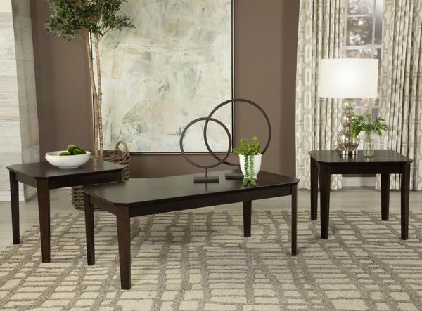  each piece showcases a rich dark brown finish for a classic appeal. The smooth tops with notched corners add charm while providi