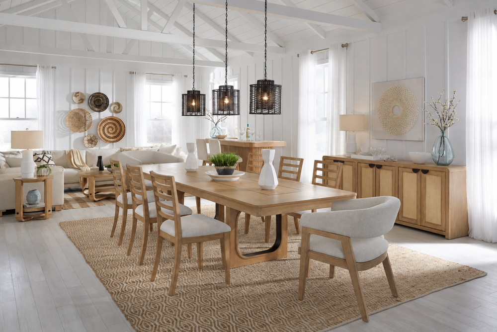 Escape - Rectangular Extendable Dining Table With 8 Chairs - Glazed Natural Oak / Mirage Mist