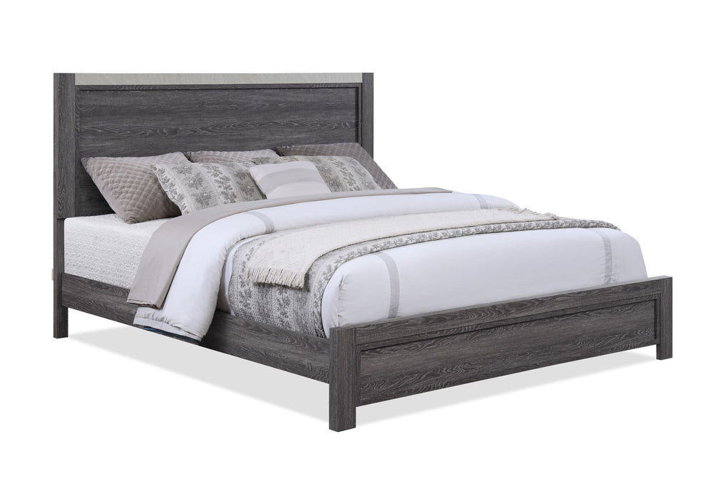 Step into modern simplicity with this bedroom collection that pairs a sleek, gray finish with a streamlined design. The sturdy bed acts as the focal point with a bold yet unadorned headboard, complemented by matching pieces that offer practical storage so